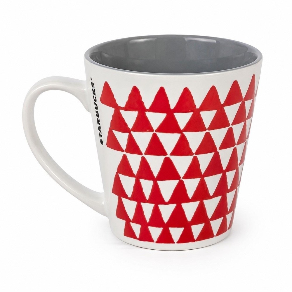 Starbucks 2016 Red Geometric Trees Gray Interior 9.63 Oz Ceramic Coffee Mug